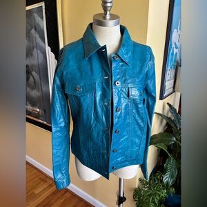 vintage Y2K GAP teal genuine leather jacket